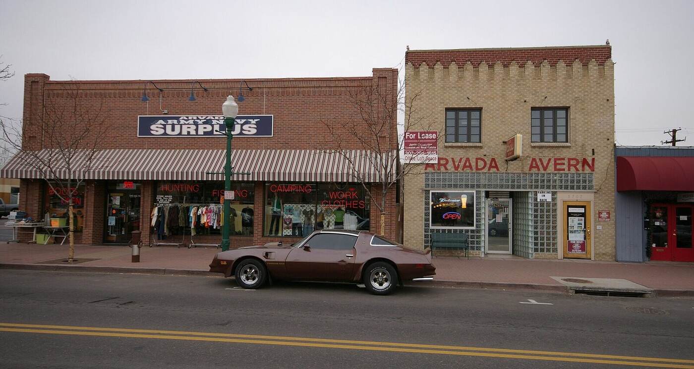 Shops along the Olde Town Arvada district