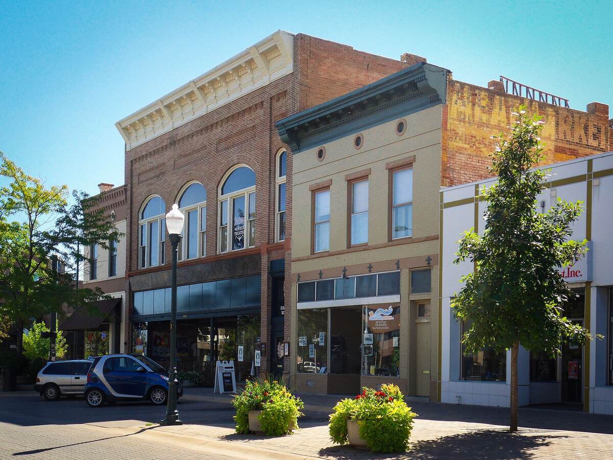 Historic buildings along 9th Street in downtown Greeley