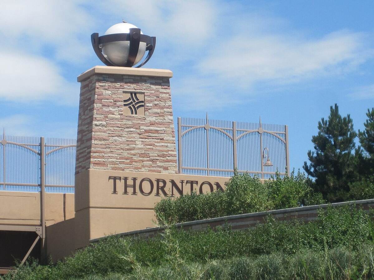 Thornton welcome monument with the city name